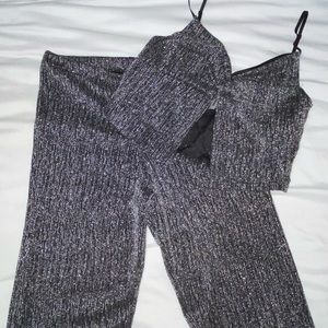 Two Piece Pant Set with Crop Top